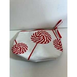 Clarins Red and White Peppermint Cosmetics Bag
